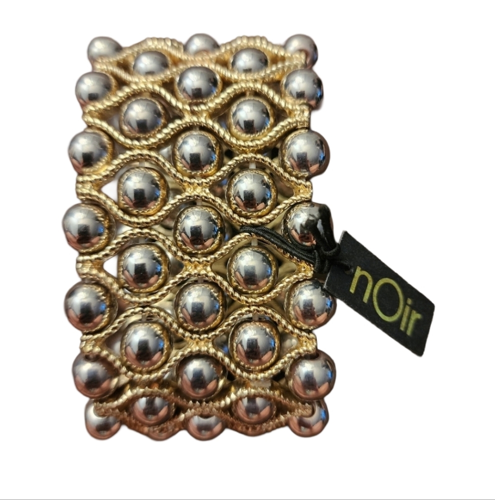 nOir silver gold beaded wave stretch bracelet